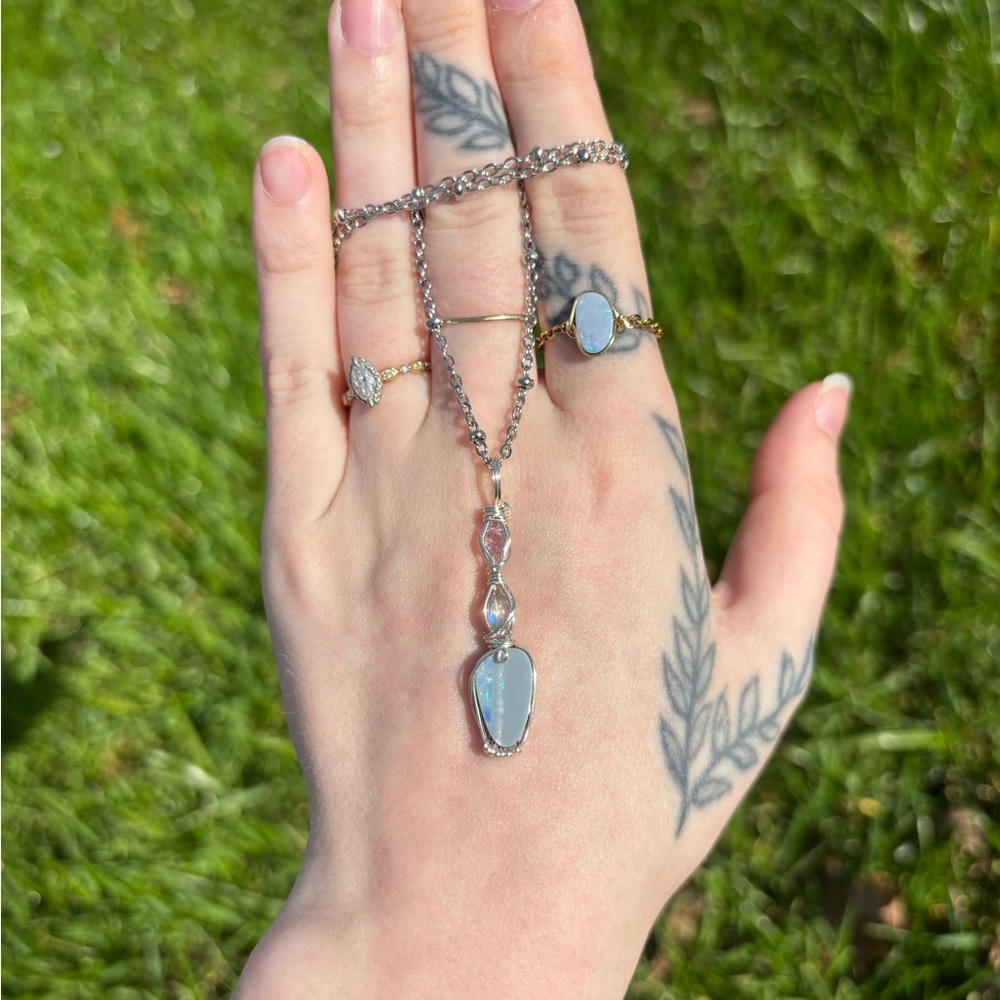 Boulder Opal, Labradorite, Amethyst Stack Pendant - image 5